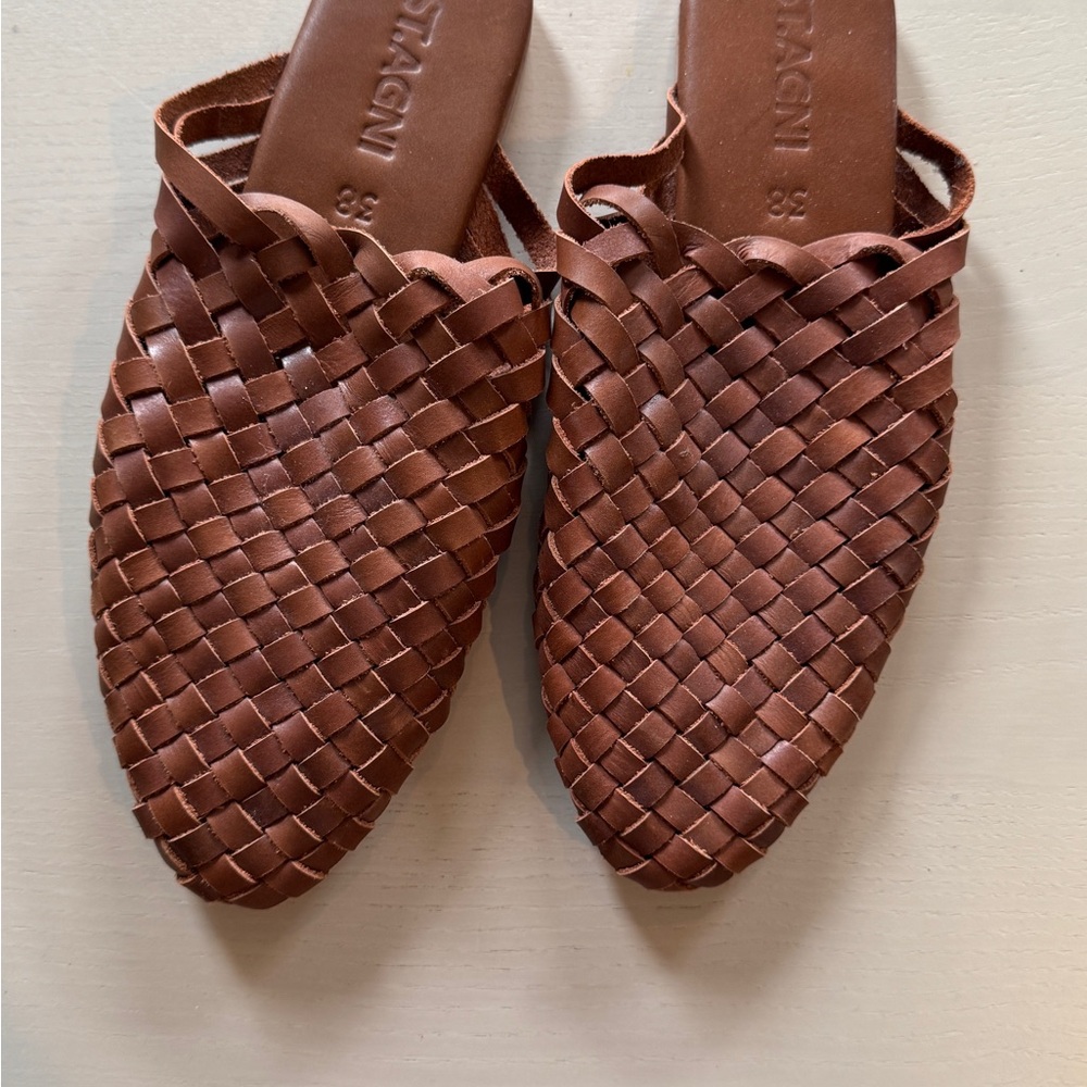 St. Agni Tan Woven Leather Mules